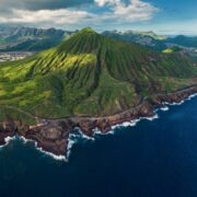 Panoramic view of Oahu greenery and coastline