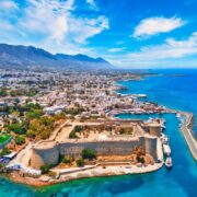 Kyrenia Castle in old harbour in North Cyprus on sunny day with clear sky