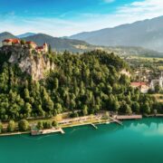 Bled Castle built on top of a cliff overlooking lake Bled, located in Bled, Slovenia.